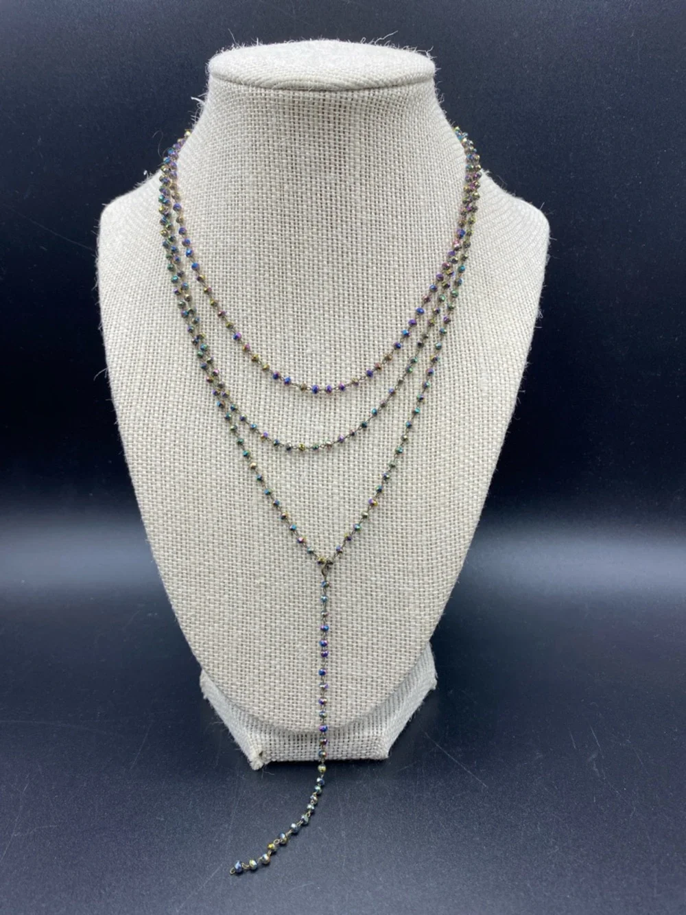 RAW & REBELLIOUS Multi-Layer Lariat Aurora Borealis Crystal Necklace